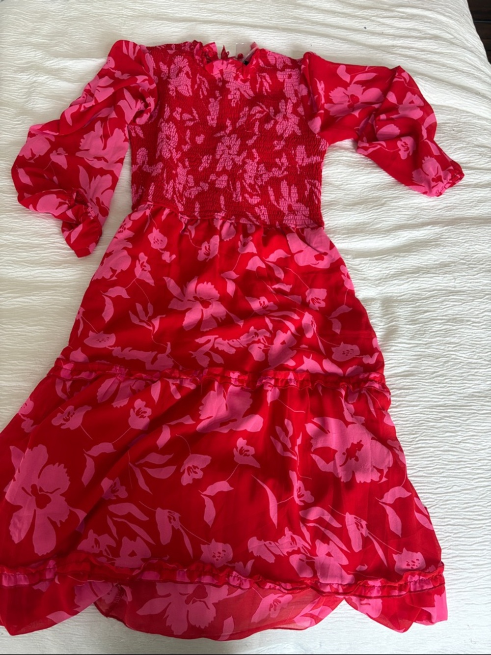 Red & Pink Floral Smocked Dress
